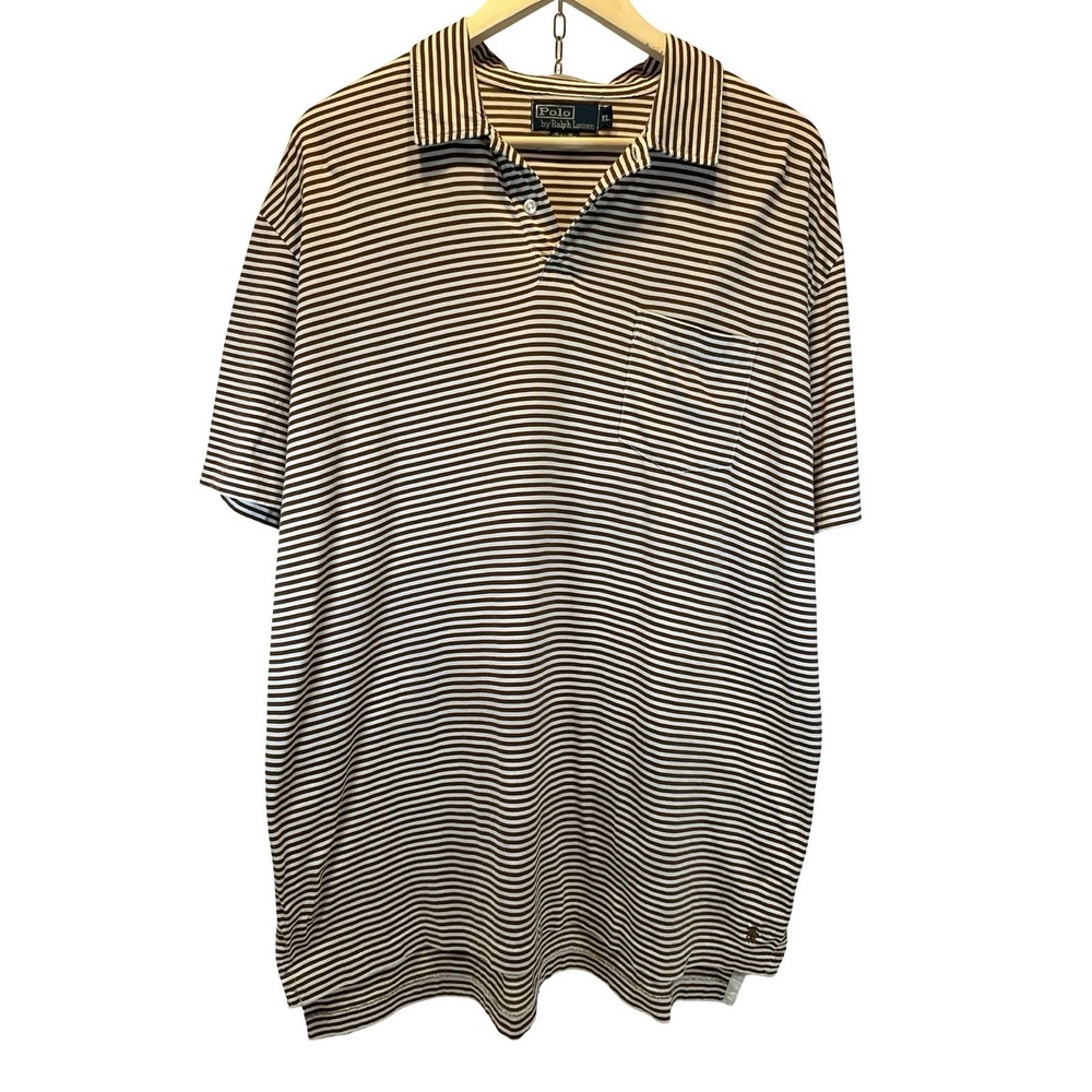 Ralph Lauren‎ Polo Shirt Mens Extra Large Brown Golf Striped Casual Pima Cotton